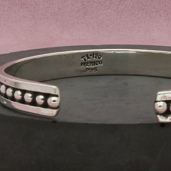 taxco mexico sterling silver vintage beaded cuff bracelet size 6.5in - Picture 3 of 3